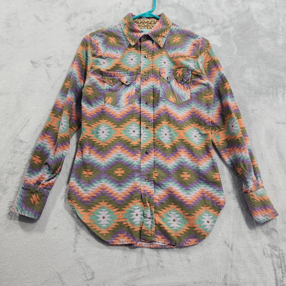 Tasha Polizzi Shirt Womens S Multicolor Aztec Western Snap Long Sleeve Cotton